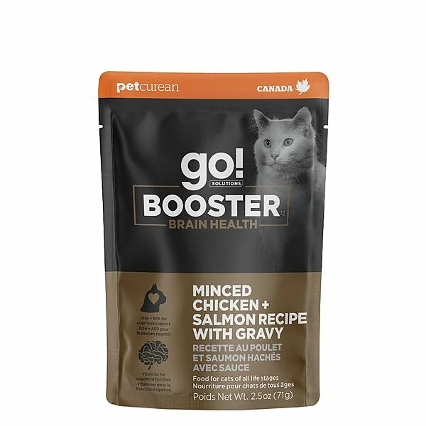 PETCUREAN GO! Booster Brain Health Minced Chicken & Salmon w/Gravy, 71g (2.5oz)