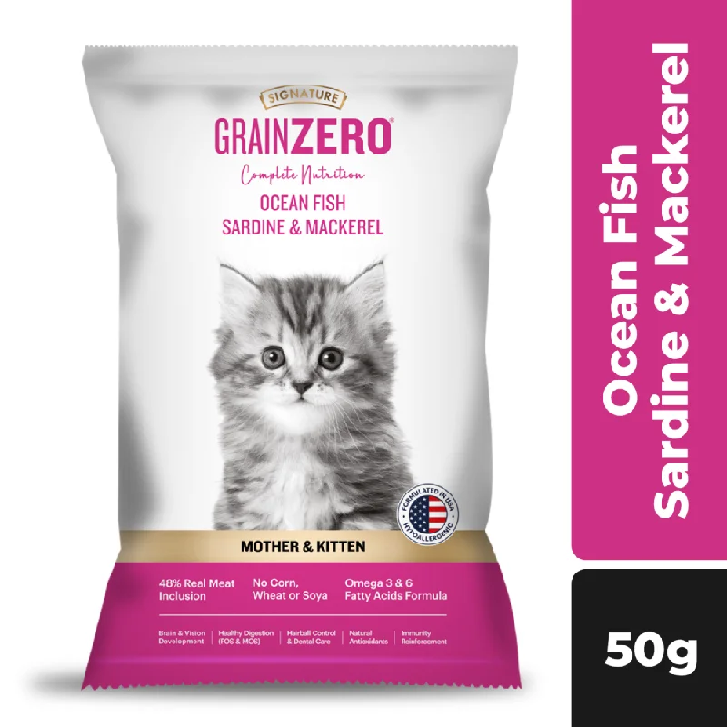 Signature Grain Zero Ocean Fish, Sardine and Mackerel Mother and Kitten Cat Dry Food (50g)